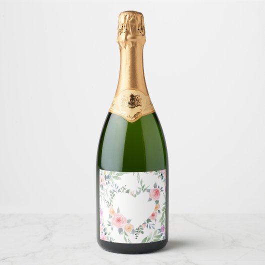 Roze Bloem Hart Sparkling Wijnetiket (Voorkant)