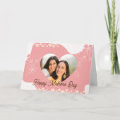 Roze Bloem & Hart Vorm Foto Moederdag Kaart (Voorkant)
