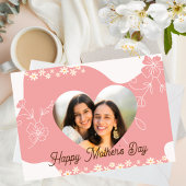 Roze Bloem & Hart Vorm Foto Moederdag Kaart