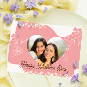 Roze Bloem & Hart Vorm Foto Moederdag Kaart