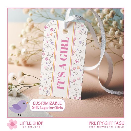 Roze Bloem Het is een Meisje Baby shower Cadeaulabel