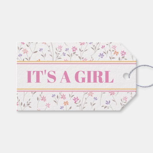 Roze Bloem Het is een Meisje Baby shower Cadeaulabel (Voorkant (Horizontaal))