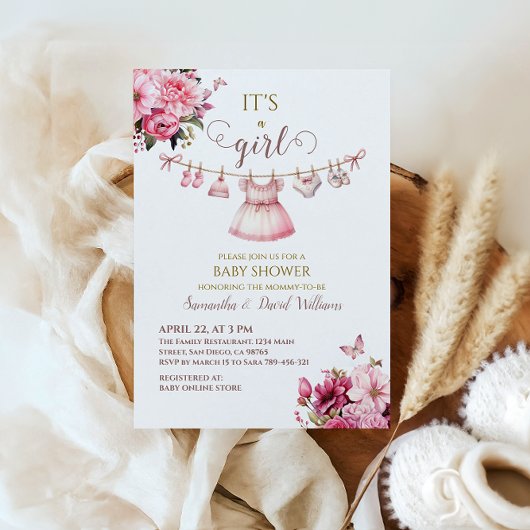  roze bloem Het is een meisje Baby shower Kaart