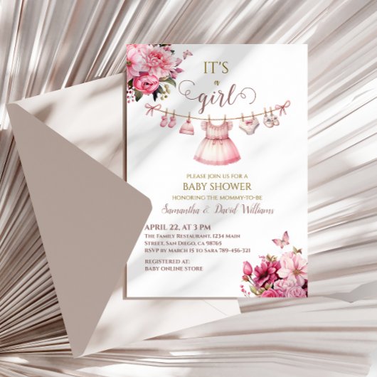  roze bloem Het is een meisje Baby shower Kaart