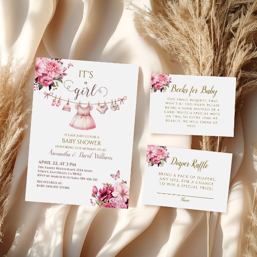 roze bloem Het is een meisje Baby shower Kaart