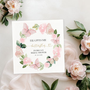 Roze Bloem Hij geeft me vlinders Vrijgezellenfeest Servet