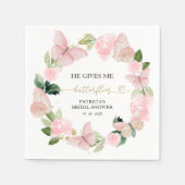 Roze Bloem Hij geeft me vlinders Vrijgezellenfeest Servet (Voorkant)