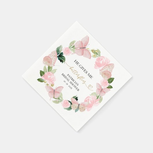 Roze Bloem Hij geeft me vlinders Vrijgezellenfeest Servet (Hoek)