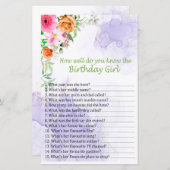 Roze Bloem Hoe goed ken je het verjaardagsmeisje? (Voorkant / Achterkant)