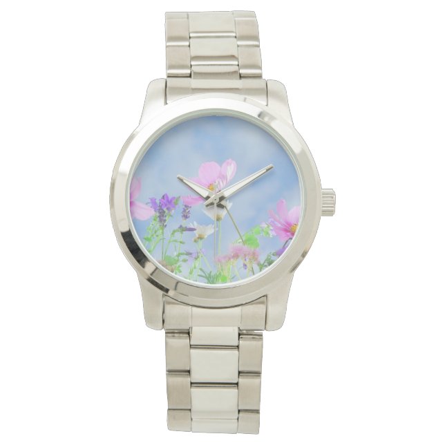  roze bloem horloge (Voorkant)