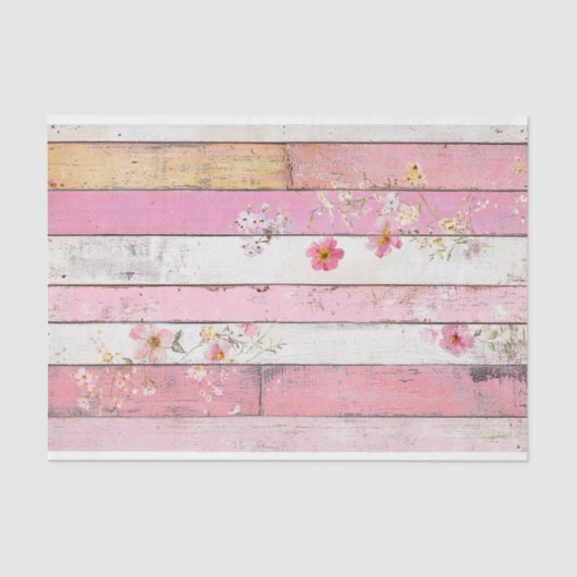 Roze Bloem Houten Plank Decoupage Papier (Voorkant)