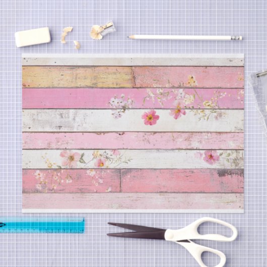 Roze Bloem Houten Plank Decoupage Papier (Craft)