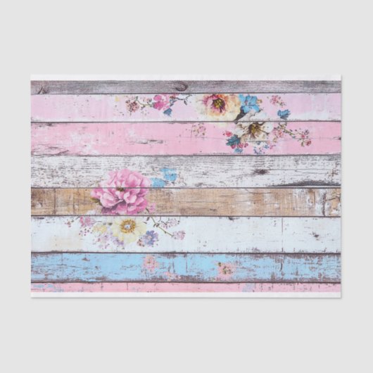 Roze Bloem Houten Plank Decoupage Papier (Voorkant)