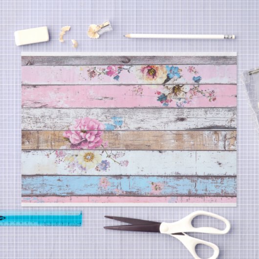 Roze Bloem Houten Plank Decoupage Papier (Craft)