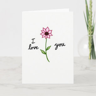 Roze Bloem Ik Hou van Jou Wenskaart Kaart