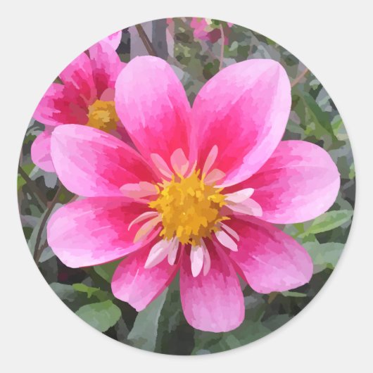 Roze bloem in bloei geschilderd effect ronde sticker (Voorkant)