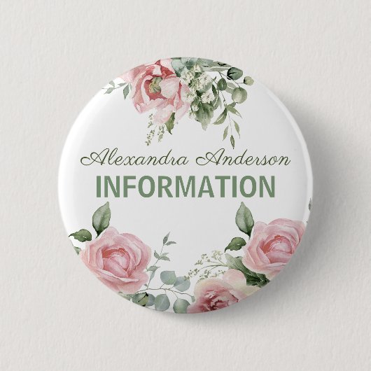Roze Bloem Informatie Ronde Button 5,7 Cm (Voorkant)