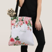 Roze Bloem Initialen Monogram Tote Bag (Dichtbij)