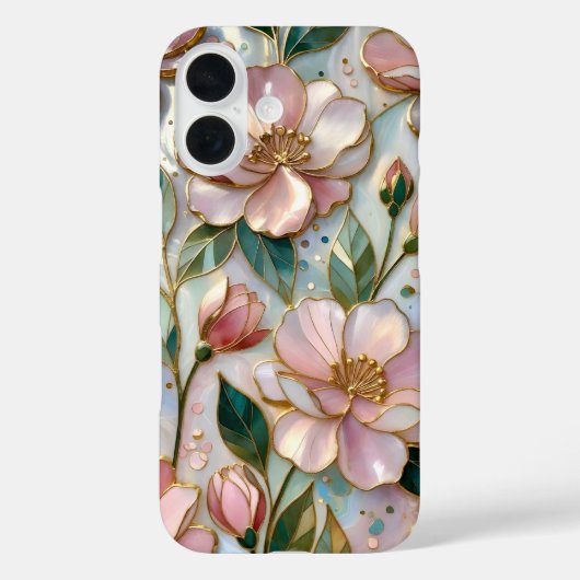 Roze Bloem iPhone Hoesje Gebrandschilderd Glas Pas (Achterkant)