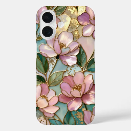Roze Bloem iPhone Hoesje Gebrandschilderd Goud Des (Achterkant)