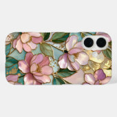 Roze Bloem iPhone Hoesje Gebrandschilderd Goud Des (Achterkant (horizontaal))