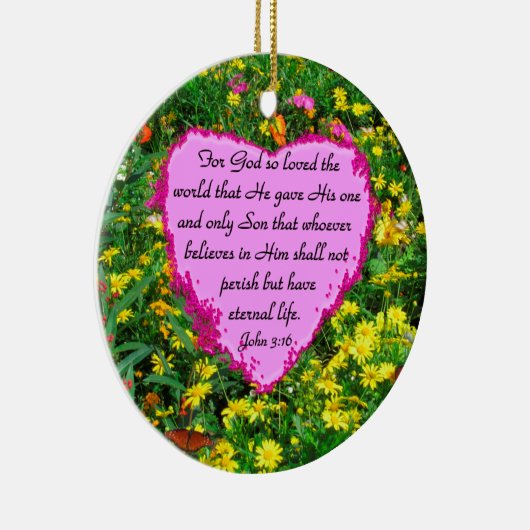  ROZE BLOEM JOHN 3:16 FOTOONTWERP KERAMISCH ORNAMENT (Rechts)