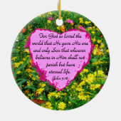 ROZE BLOEM JOHN 3:16 FOTOONTWERP KERAMISCH ORNAMENT (Achterkant)