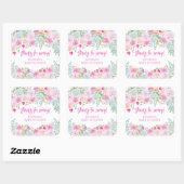 Roze bloem jongens babyshower favoren vierkante sticker (Vel)