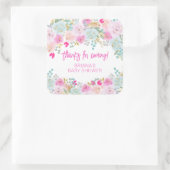 Roze bloem jongens babyshower favoren vierkante sticker (Tas)