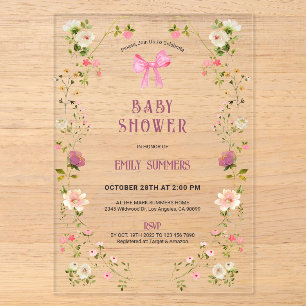 Roze bloem kader baby shower uitnodiging