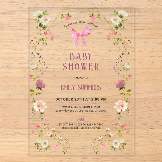 Roze bloem kader baby shower uitnodiging (Voorkant)