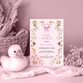 Roze bloem kader baby shower uitnodiging