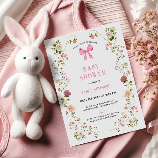 Roze bloem kader baby shower uitnodiging