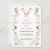 Roze bloem kader baby shower uitnodiging (Voorkant)