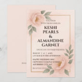 Roze bloem kader trouw uitnodiging (Voorkant / Achterkant)