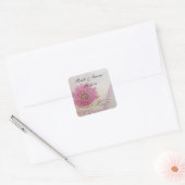 Roze Bloem, Kant en Ringen Bruiloft Envelop Afdich Vierkante Sticker (Envelop)