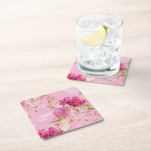 Roze bloem kartonnen onderzetters (Insitu)