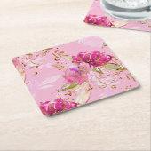 Roze bloem kartonnen onderzetters (Schuin)