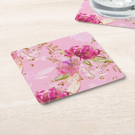 Roze bloem kartonnen onderzetters (Schuin)