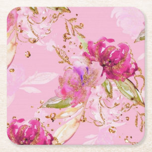 Roze bloem kartonnen onderzetters