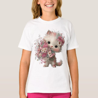“Roze Bloem Kat” Mooie Kittens T‑Shirt T-shirt