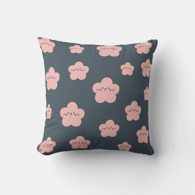 Roze Bloem Kat | Mopshoofd kat | bloem kat liefheb Kussen (Voorkant)