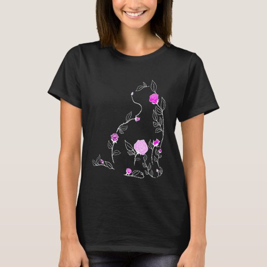 Roze Bloem Kat Roze Grafisch T-shirt (Voorkant)