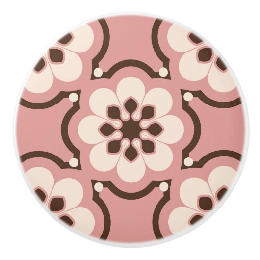 Roze bloem keramische knop (Voorkant)