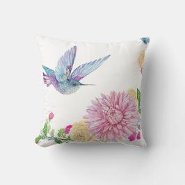 Roze Bloem Kleurrijke Kolibrie Kussen