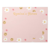 Roze bloem Kleurrijke retro patroon gepersonalisee Notitieblok (Voorkant)