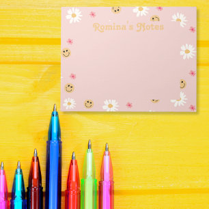 Roze bloem Kleurrijke retro patroon gepersonalisee Notitieblok