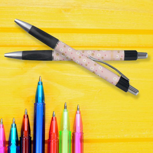 Roze bloem Kleurrijke retro patroon gepersonalisee Pen