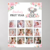 Roze bloem Koala Eerste Jaar Foto Mijlpaal Bord Poster (Voorkant)