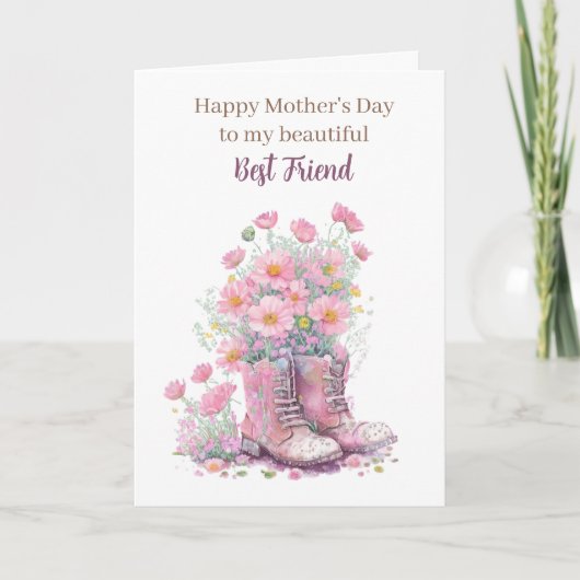 Roze Bloem Koebelboots Moederdag Beste Vriendin Kaart (Voorkant)